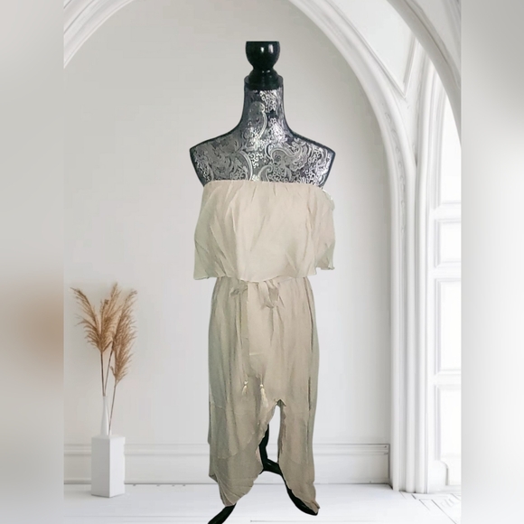 HYFVE Cream Off-Shoulder Jumpsuit with Tie Waist.      18 - Picture 1 of 3
